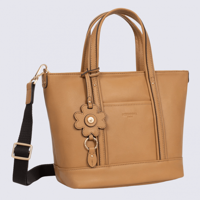 Sac cabas porté main Hexagona, sac cabas porté main en cuir havane