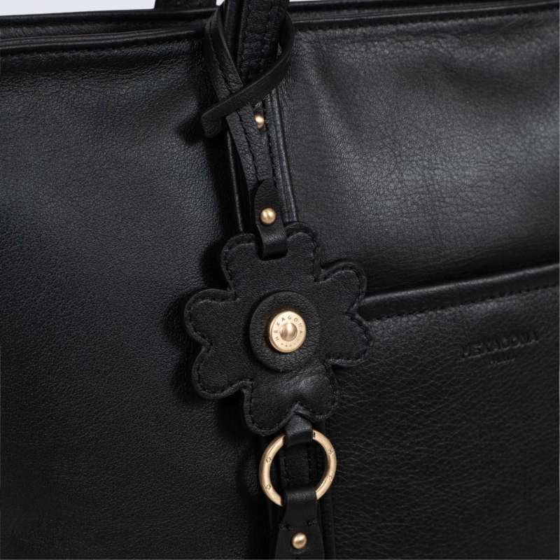 Sac cabas porté main Hexagona, sac cabas porté main en cuir noir