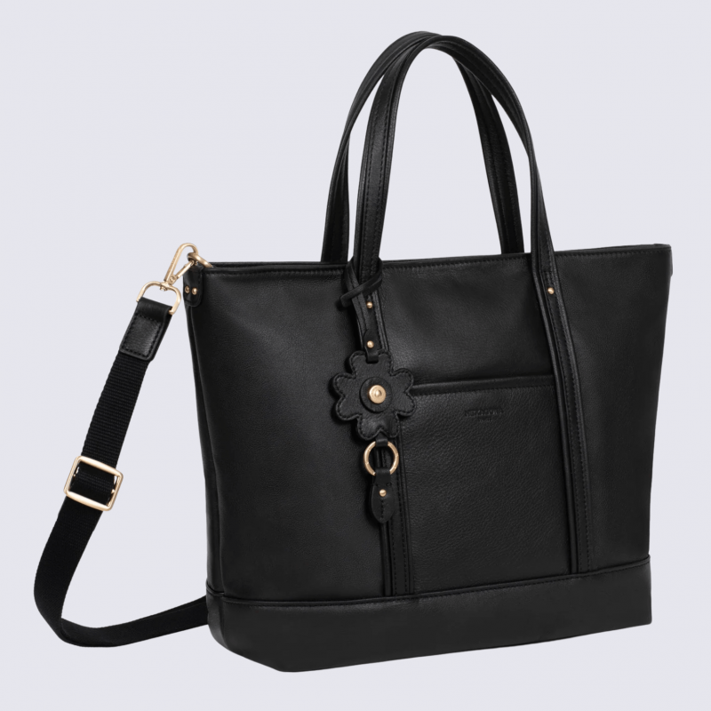 Sac cabas porté main Hexagona, sac cabas porté main en cuir noir