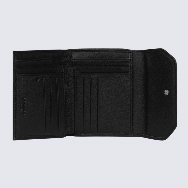 Portefeuille Hexagona, Portefeuille femme en cuir de vachette noir