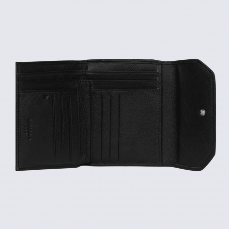 Portefeuille Hexagona, Portefeuille femme en cuir de vachette noir