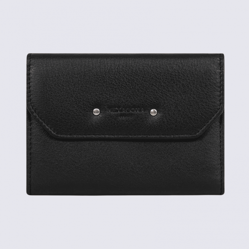 Portefeuille Hexagona, Portefeuille femme en cuir de vachette noir