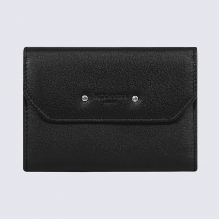Portefeuille Hexagona, Portefeuille femme en cuir de vachette noir