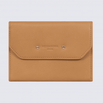 Portefeuille Hexagona, Portefeuille femme en cuir de vachette havane