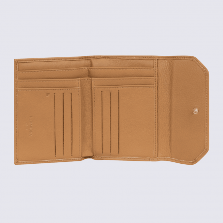 Portefeuille Hexagona, Portefeuille femme en cuir de vachette havane