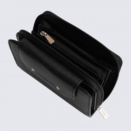 Portefeuille Hexagona, Portefeuille femme en cuir de vachette noir