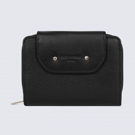 Portefeuille Hexagona, Portefeuille femme en cuir de vachette noir