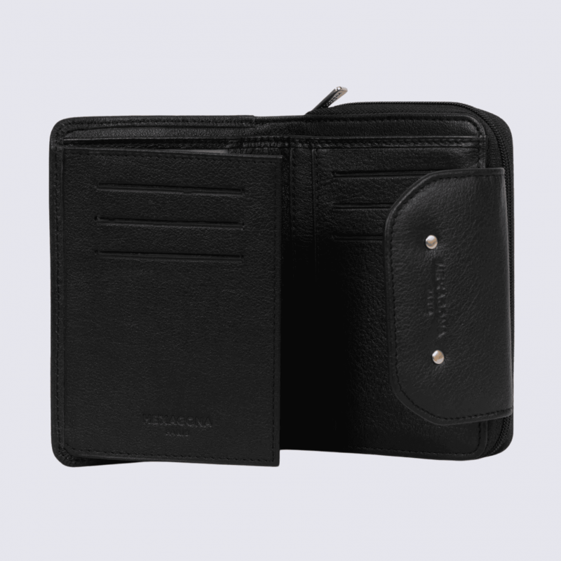 Portefeuille Hexagona, Portefeuille femme en cuir de vachette noir