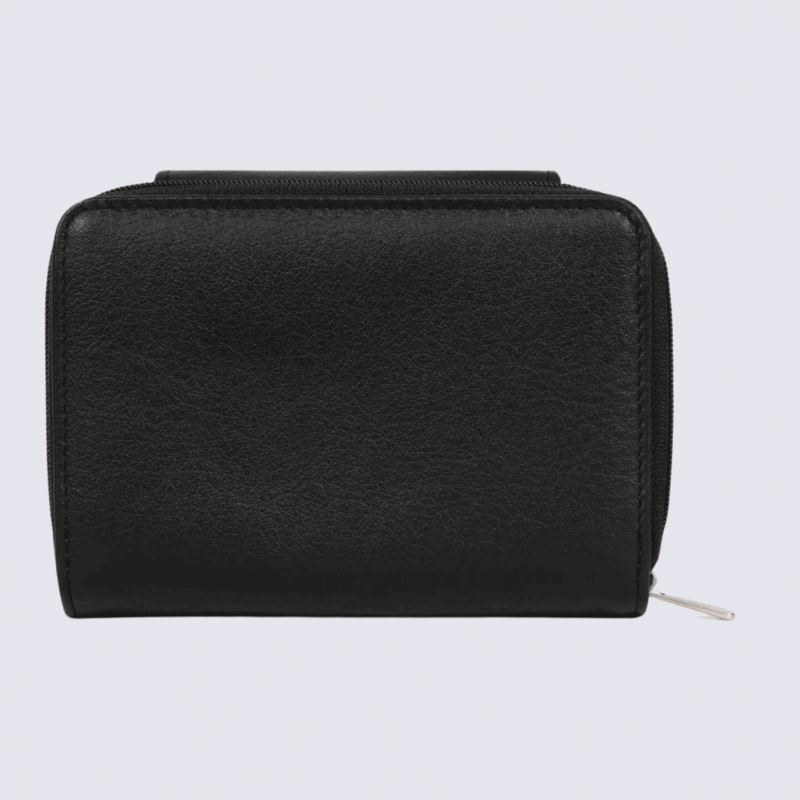 Portefeuille Hexagona, Portefeuille femme en cuir de vachette noir
