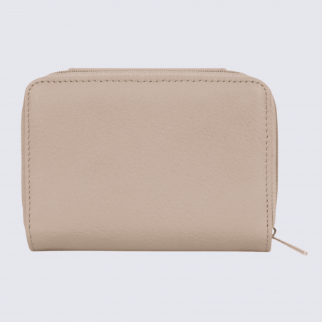 Portefeuille Hexagona, Portefeuille femme en cuir de vachette pierre
