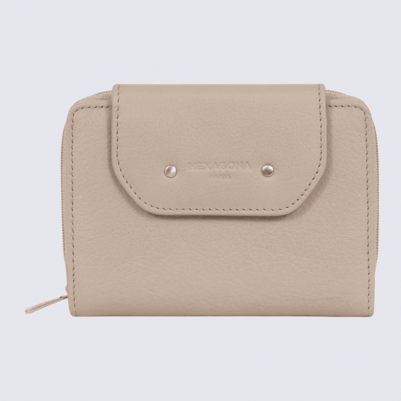 Portefeuille Hexagona, Portefeuille femme en cuir de vachette pierre