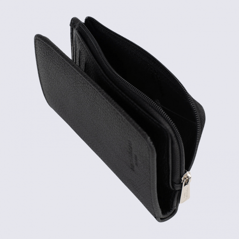 Portefeuille Hexagona, Portefeuille compact mixte en cuir de vachette grainé noir
