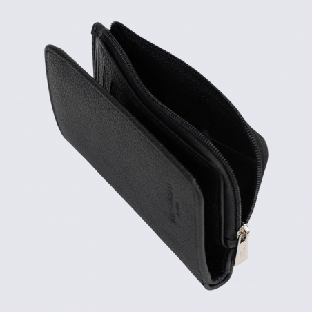 Portefeuille Hexagona, Portefeuille compact mixte en cuir de vachette grainé noir