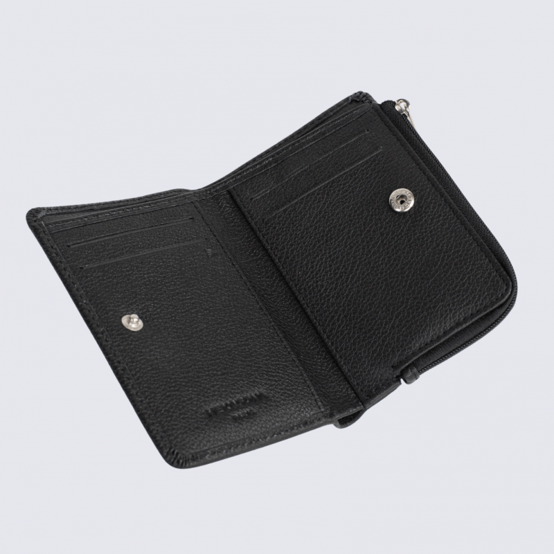 Portefeuille Hexagona, Portefeuille compact mixte en cuir de vachette grainé noir