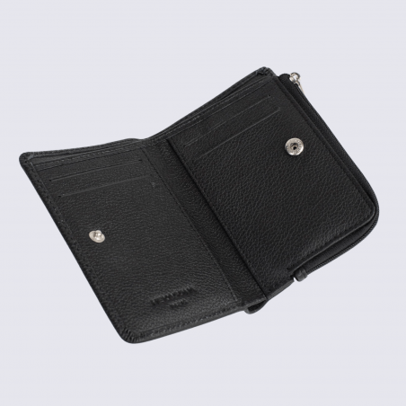 Portefeuille Hexagona, Portefeuille compact mixte en cuir de vachette grainé noir
