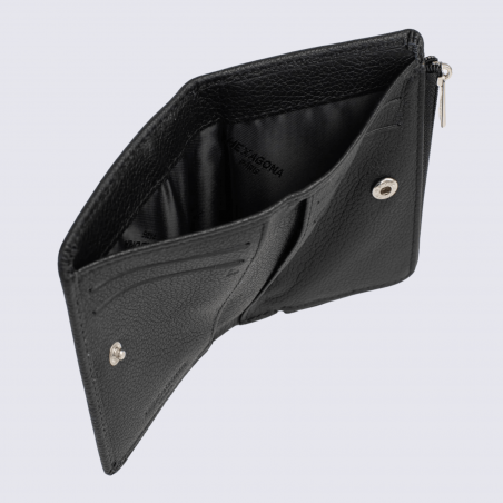 Portefeuille Hexagona, Portefeuille compact mixte en cuir de vachette grainé noir
