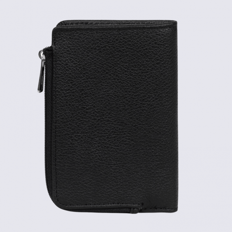 Portefeuille Hexagona, Portefeuille compact mixte en cuir de vachette grainé noir