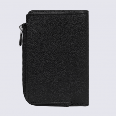 Portefeuille Hexagona, Portefeuille compact mixte en cuir de vachette grainé noir