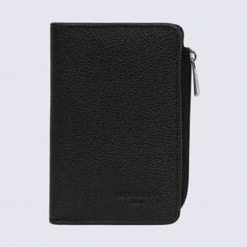 Portefeuille Hexagona, Portefeuille compact mixte en cuir de vachette grainé noir