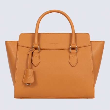 Sac à main Hexagona, Sac porté main deux poignées élégant femme en grain imprimé tan
