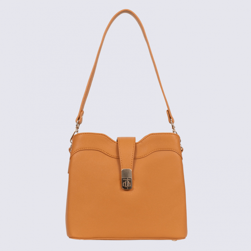 Sac porté épaule Hexagona, Sac porté épaule élégant femme en grain imprimé tan