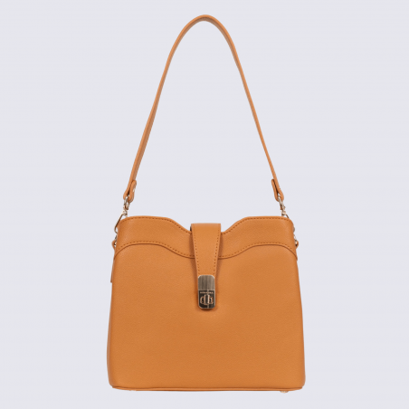 Sac porté épaule Hexagona, Sac porté épaule élégant femme en grain imprimé tan