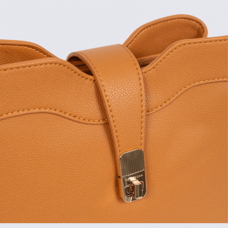 Sac porté épaule Hexagona, Sac porté épaule élégant femme en grain imprimé tan