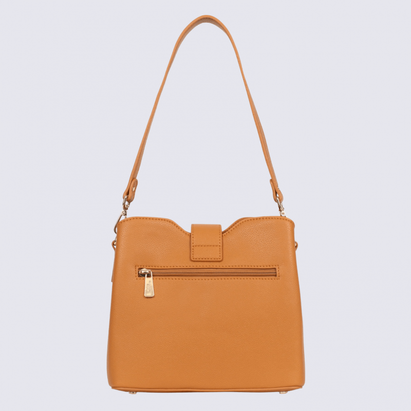Sac porté épaule Hexagona, Sac porté épaule élégant femme en grain imprimé tan