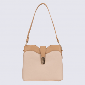 Sac porté épaule Hexagona, Sac porté épaule élégant femme en grain imprimé nude sable