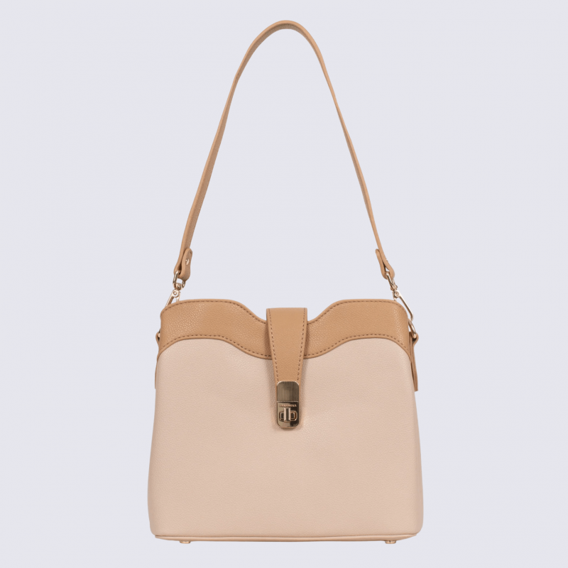 Sac porté épaule Hexagona, Sac porté épaule élégant femme en grain imprimé nude sable