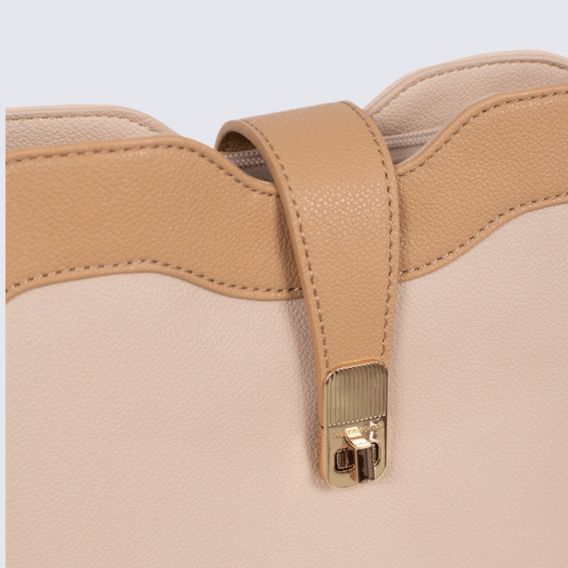 Sac porté épaule Hexagona, Sac porté épaule élégant femme en grain imprimé nude sable