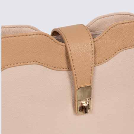Sac porté épaule Hexagona, Sac porté épaule élégant femme en grain imprimé nude sable
