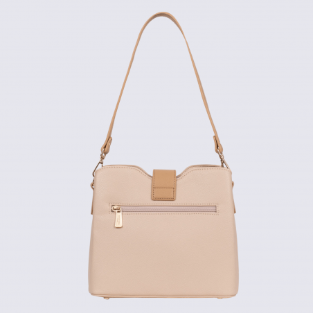 Sac porté épaule Hexagona, Sac porté épaule élégant femme en grain imprimé nude sable