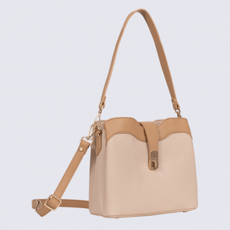 Sac porté épaule Hexagona, Sac porté épaule élégant femme en grain imprimé nude sable