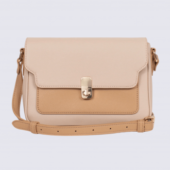 Sac porté travers Hexagona, Sac porté travers élégant femme en grain imprimé nude sable