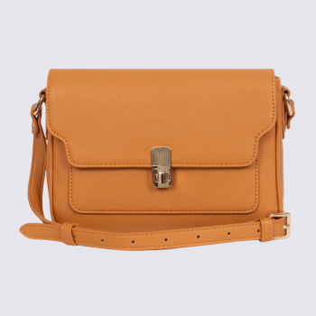 Sac porté travers Hexagona, Sac porté travers élégant femme en grain imprimé tan