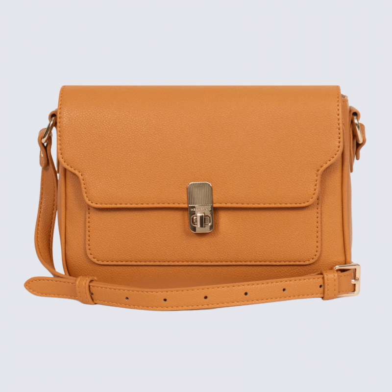 Sac porté travers Hexagona, Sac porté travers élégant femme en grain imprimé tan
