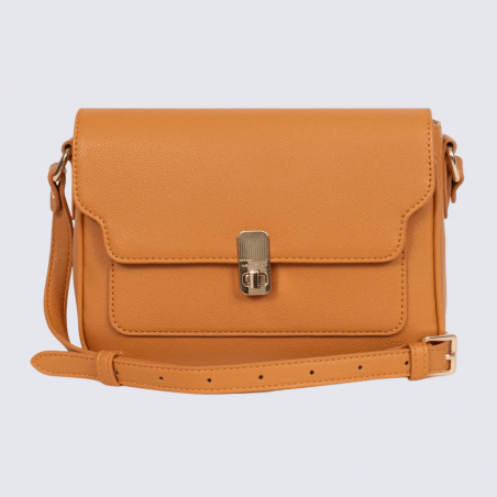 Sac porté travers Hexagona, Sac porté travers élégant femme en grain imprimé tan
