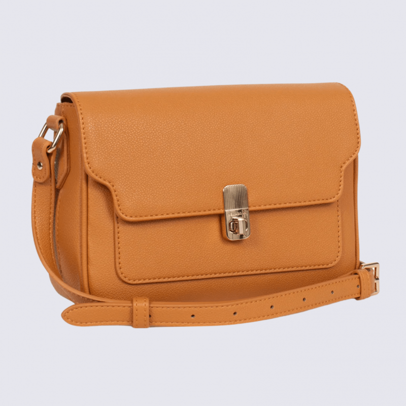 Sac porté travers Hexagona, Sac porté travers élégant femme en grain imprimé tan