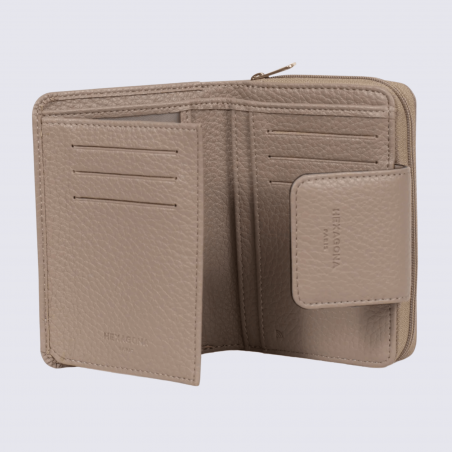 Portefeuille Hexagona, portefeuille ligne Zora femme taupe