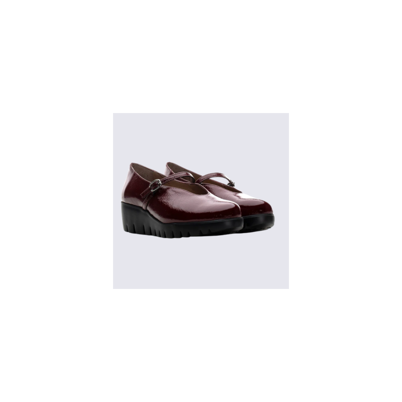Chaussures Wonders, Chaussures compensées femme en cuir vernis vin