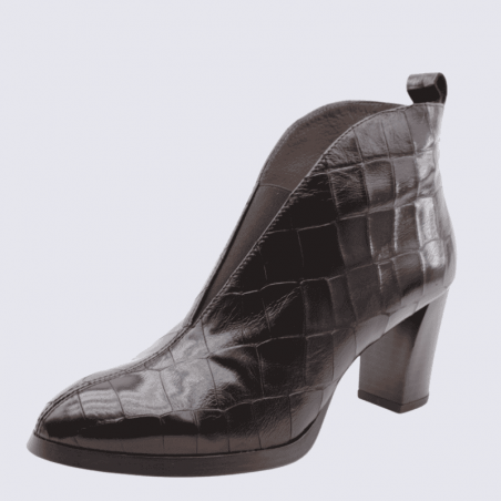 Bottines Wonders, bottines à talon pour femme en cuir marron