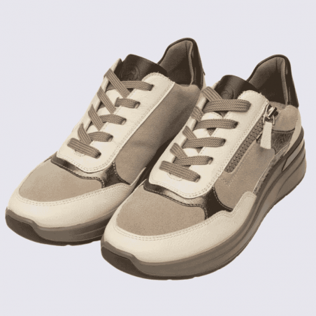 Baskets compensées Ara, Baskets compensées femme en cuir Creme cashmere cacao