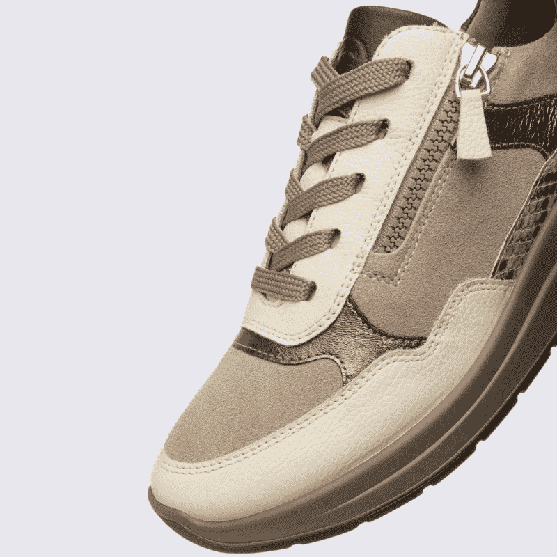 Baskets compensées Ara, Baskets compensées femme en cuir Creme cashmere cacao