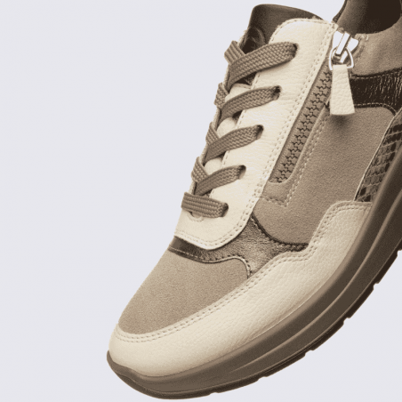 Baskets compensées Ara, Baskets compensées femme en cuir Creme cashmere cacao