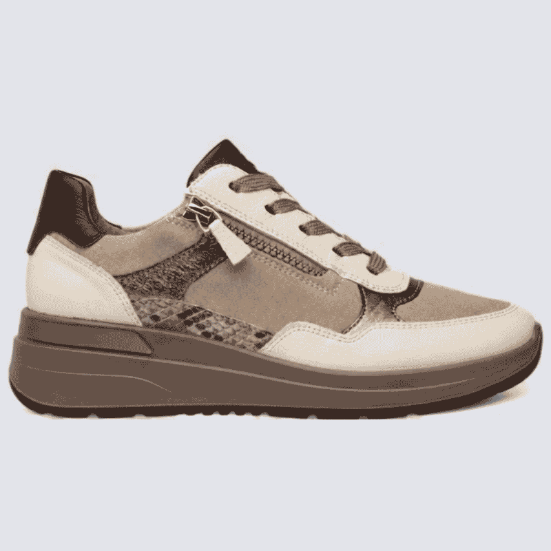 Baskets compensées Ara, Baskets compensées femme en cuir Creme cashmere cacao