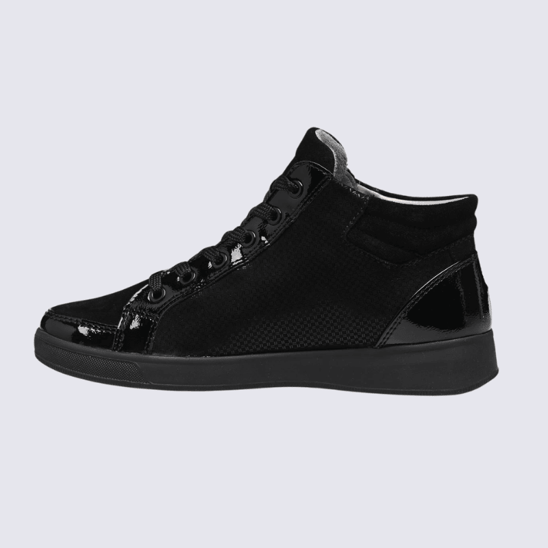 Baskets Ara, sneakers confort pour femme en cuir noir