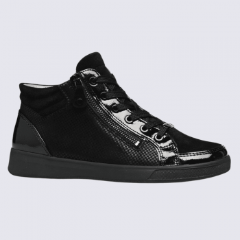 Baskets Ara, sneakers confort pour femme en cuir noir