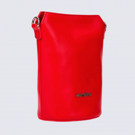 Sac seau Wonders, sac tendance logo Wonders métallique en relief femme en couleur rouge