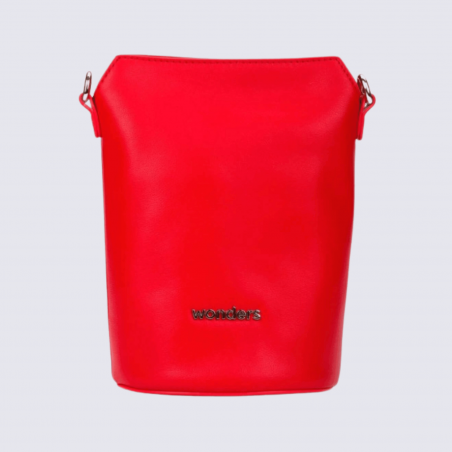 Sac seau Wonders, sac tendance logo Wonders métallique en relief femme en couleur rouge